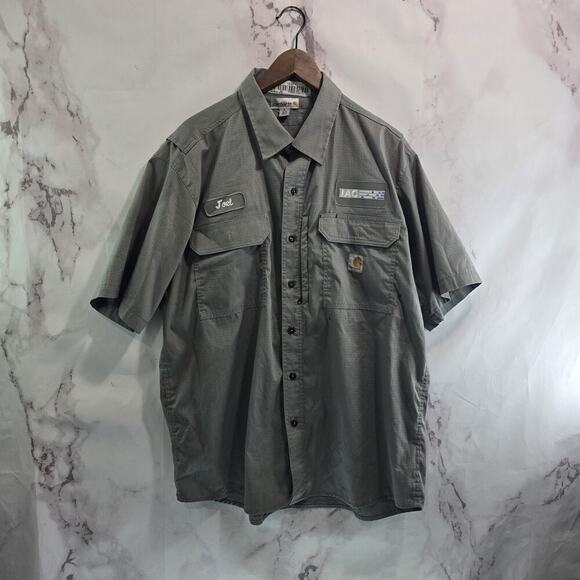 Carhartt Shirt Mens XL Short Sleeve Button Up Gray Collared Work Mechanic Shop - Picture 1 of 15